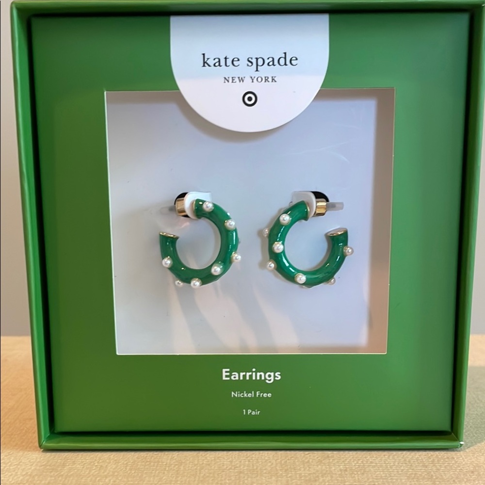 Kate Spade Green and White Marbled Hoop Earrings